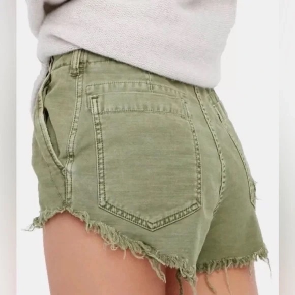 Free People Pants - FREE PEOPLE - Raw and Patched Standoff Denim Shorts Moss Green Size 12